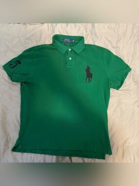 Polo Ralph Lauren Rugby Big Pony Shirt Large Green Custom Slim Fit #3 Embroidery